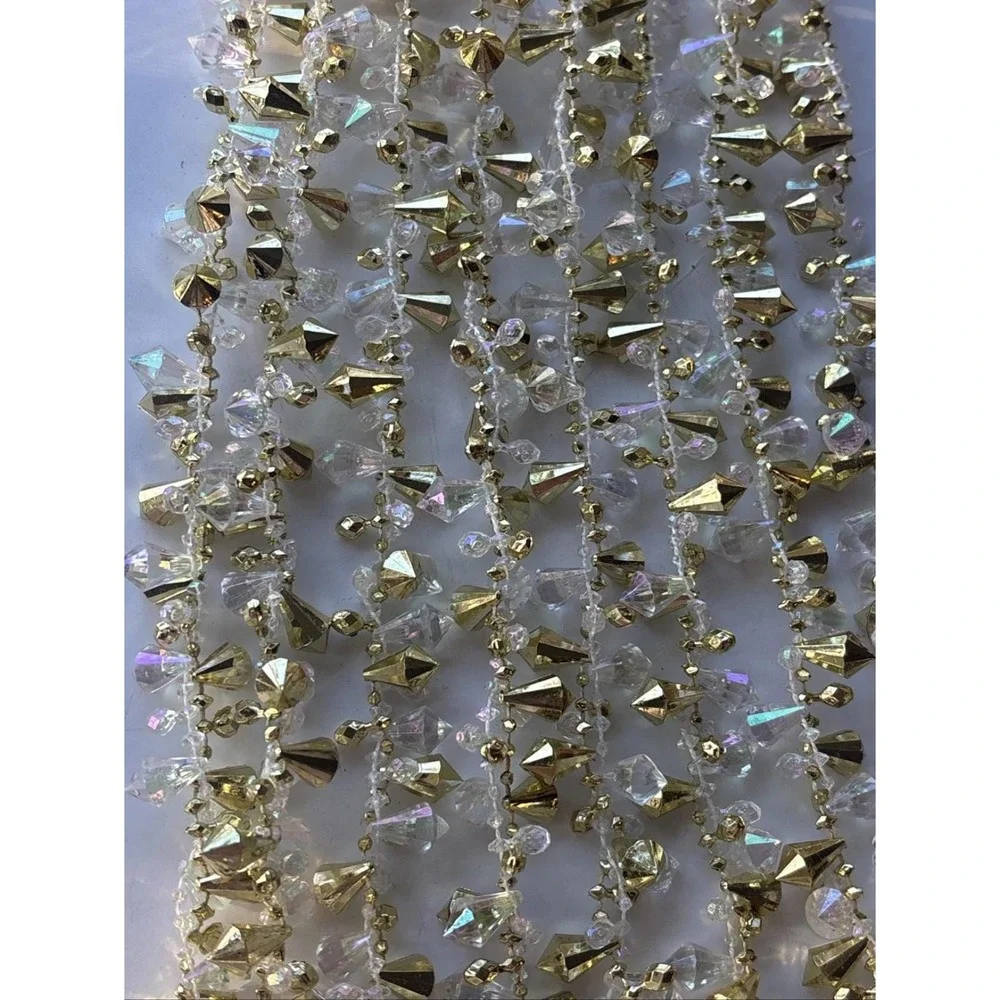 3 Kurt Adler Bead Christmas Tree Garland 9 Feet  Each Gold Iridescent 27' Total